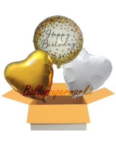 Happy Birthday Gold, 3 Stück Luftballons aus Folie zum Geburtstag, inklusive Helium