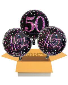 3 Luftballons aus Folie zum 50. Geburtstag, Pink Celebration