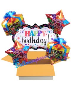 5 Stück Luftballons zum Geburtstag, Happy Birthday Rainbow