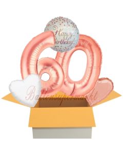 5 Luftballons zum 60. Geburtstag, Sparkling Fizz  Birthday Roségold 60