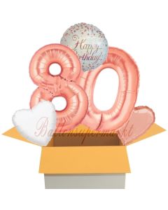 5 Luftballons zum 80. Geburtstag, Sparkling Fizz  Birthday Roségold 80