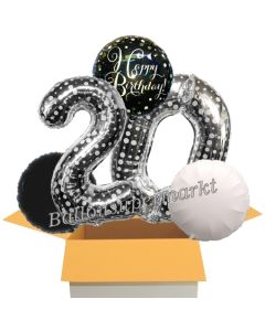 5 Luftballons zum 20. Geburtstag, Sparkling Celebration Birthday Silver Dots 20