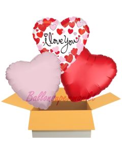 Hearts Equal Love, I Love You, 3 Stück Luftballons aus Folie als Liebesbotschaft, inklusive Helium
