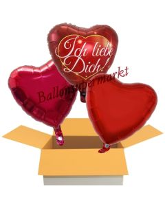 Ich liebe Dich Rot/Burgund, 3 Stück Luftballons aus Folie als Liebesbotschaft, inklusive Helium