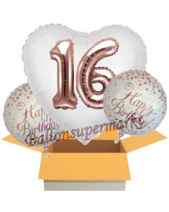 3 Luftballons zum 16. Geburtstag, Jumbo 3D Sparkling Fizz Birthday Rosegold 16