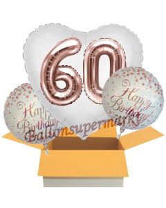 3 Luftballons zum 60. Geburtstag, Jumbo 3D Sparkling Fizz Birthday Rosegold 60