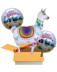 3 Stück Luftballons zum Geburtstag, Happy Birthday Lama