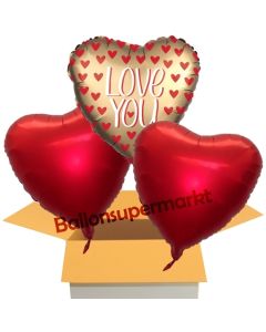 Love You Satin Gold, 3 Stück Luftballons aus Folie als Liebesbotschaft, inklusive Helium