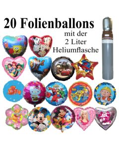 Ballons und Helium Midi Set, 20 Folienballons, 45 cm, 2 Liter Ballongas