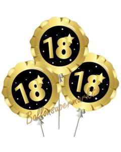 Mini-Folienballons Zahl 18 Schwarz-Gold, selbstaufblasend, 3 Stück