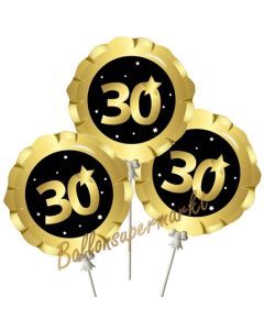 Mini-Folienballons Zahl 30 Schwarz-Gold, selbstaufblasend, 3 Stück