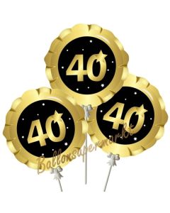 Mini-Folienballons Zahl 40 Schwarz-Gold, selbstaufblasend, 3 Stück