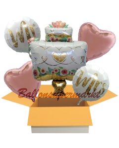 5 Hochzeitsballons, Mr. & Mrs in Love Wedding Cake, inklusive Ballongas Helium
