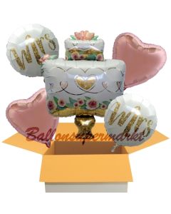 5 Hochzeitsballons, Mrs & Mrs  Wedding Cake, inklusive Ballongas Helium