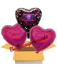 Happy Valentines Day Pink Celebration, 3 Stück Luftballons aus Folie als Valentinsbotschaft, inklusive Helium
