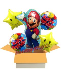 Luftballon-Bouquet Super Mario, 5 Folienballons zum Kindergeburtstag mit Helium