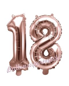 Zahlen-Luftballons aus Folie, Zahl 18 zum 18. Geburtstag und Jubiläum, Rosegold, 35 cm