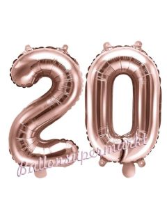 Zahlen-Luftballons aus Folie, Zahl 20 zum 20. Geburtstag und Jubiläum, Rosegold, 35 cm