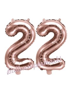 Zahlen-Luftballons aus Folie, Zahl 22 zum 22. Geburtstag und Jubiläum, Rosegold, 35 cm