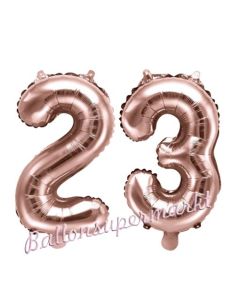 Zahlen-Luftballons aus Folie, Zahl 23 zum 23. Geburtstag und Jubiläum, Rosegold, 35 cm