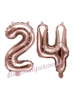 Zahlen-Luftballons aus Folie, Zahl 24 zum 24. Geburtstag und Jubiläum, Rosegold, 35 cm