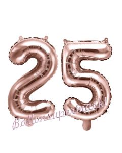 Zahlen-Luftballons aus Folie, Zahl 25 zum 25. Geburtstag und Jubiläum, Rosegold, 35 cm