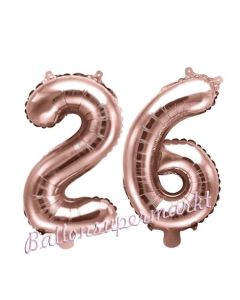 Zahlen-Luftballons aus Folie, Zahl 26 zum 26. Geburtstag und Jubiläum, Rosegold, 35 cm