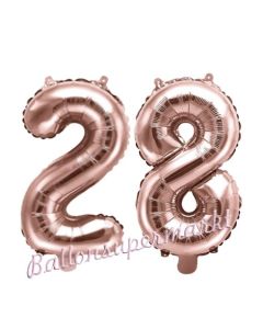 Zahlen-Luftballons aus Folie, Zahl 28 zum 28. Geburtstag und Jubiläum, Rosegold, 35 cm