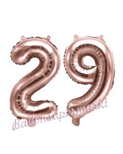 Zahlen-Luftballons aus Folie, Zahl 29 zum 29. Geburtstag und Jubiläum, Rosegold, 35 cm