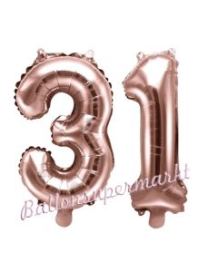 Zahlen-Luftballons aus Folie, Zahl 31 zum 31. Geburtstag und Jubiläum, Rosegold, 35 cm