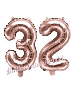 Zahlen-Luftballons aus Folie, Zahl 32 zum 32. Geburtstag und Jubiläum, Rosegold, 35 cm
