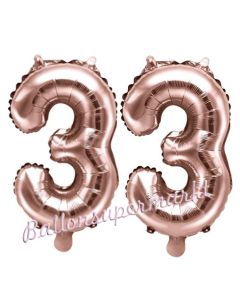 Zahlen-Luftballons aus Folie, Zahl 33 zum 33. Geburtstag und Jubiläum, Rosegold, 35 cm