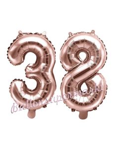 Zahlen-Luftballons aus Folie, Zahl 38 zum 38. Geburtstag und Jubiläum, Rosegold, 35 cm