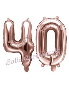 Zahlen-Luftballons aus Folie, Zahl 40 zum 40. Geburtstag und Jubiläum, Rosegold, 35 cm