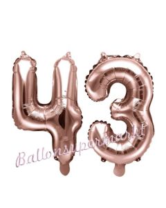 Zahlen-Luftballons aus Folie, Zahl 43 zum 43. Geburtstag und Jubiläum, Rosegold, 35 cm