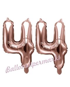 Zahlen-Luftballons aus Folie, Zahl 44 zum 44. Geburtstag und Jubiläum, Rosegold, 35 cm