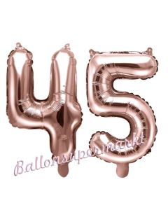 Zahlen-Luftballons aus Folie, Zahl 45 zum 45. Geburtstag und Jubiläum, Rosegold, 35 cm