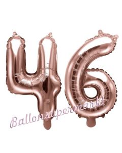 Zahlen-Luftballons aus Folie, Zahl 46 zum 46. Geburtstag und Jubiläum, Rosegold, 35 cm