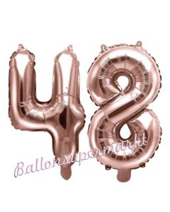 Zahlen-Luftballons aus Folie, Zahl 48 zum 48. Geburtstag und Jubiläum, Rosegold, 35 cm