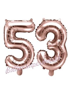 Zahlen-Luftballons aus Folie, Zahl 53 zum 53. Geburtstag und Jubiläum, Rosegold, 35 cm