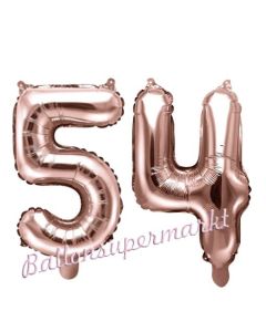 Zahlen-Luftballons aus Folie, Zahl 54 zum 54. Geburtstag und Jubiläum, Rosegold, 35 cm