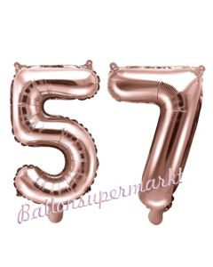 Zahlen-Luftballons aus Folie, Zahl 57 zum 57. Geburtstag und Jubiläum, Rosegold, 35 cm