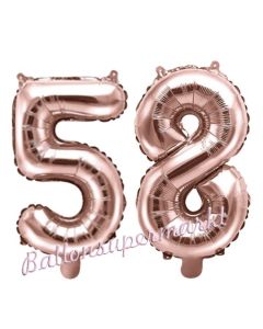 Zahlen-Luftballons aus Folie, Zahl 58 zum 58. Geburtstag und Jubiläum, Rosegold, 35 cm