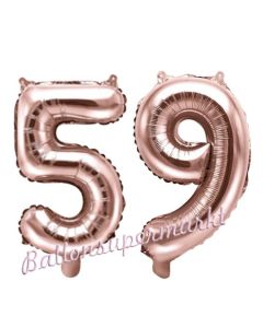 Zahlen-Luftballons aus Folie, Zahl 59 zum 59. Geburtstag und Jubiläum, Rosegold, 35 cm