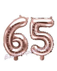 Zahlen-Luftballons aus Folie, Zahl 65 zum 65. Geburtstag und Jubiläum, Rosegold, 35 cm