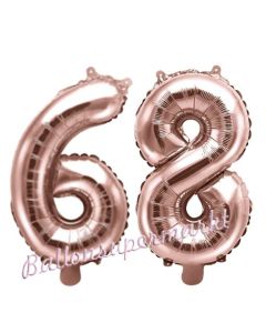 Zahlen-Luftballons aus Folie, Zahl 68 zum 68. Geburtstag und Jubiläum, Rosegold, 35 cm