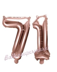 Zahlen-Luftballons aus Folie, Zahl 71 zum 71. Geburtstag und Jubiläum, Rosegold, 35 cm