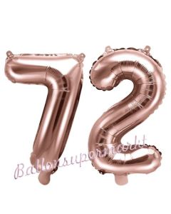 Zahlen-Luftballons aus Folie, Zahl 72 zum 72. Geburtstag und Jubiläum, Rosegold, 35 cm