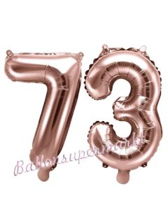 Zahlen-Luftballons aus Folie, Zahl 73 zum 73. Geburtstag und Jubiläum, Rosegold, 35 cm