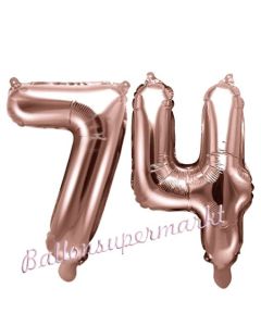 Zahlen-Luftballons aus Folie, Zahl 74 zum 74. Geburtstag und Jubiläum, Rosegold, 35 cm